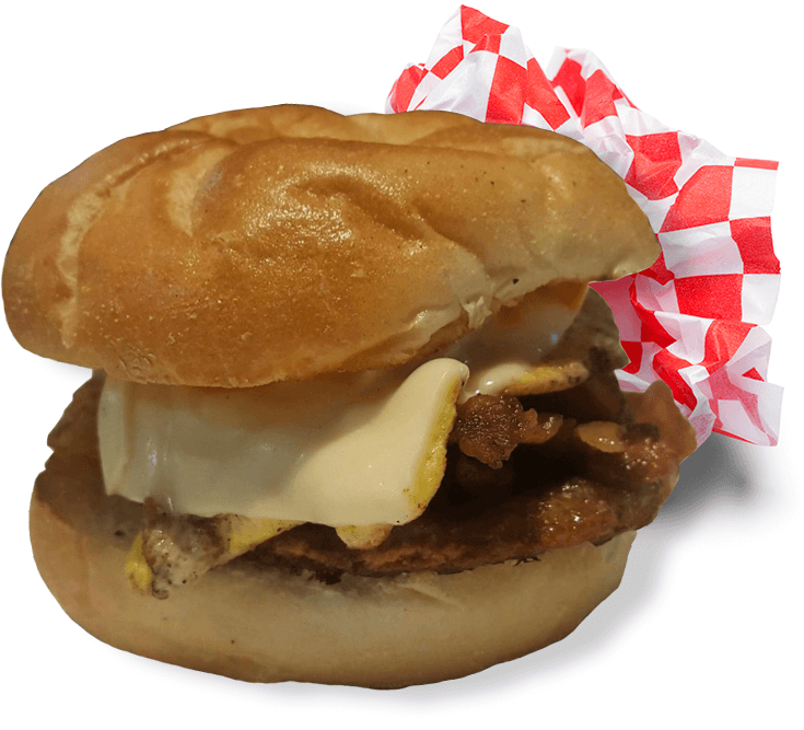 Hungry Chicken Country Store Breakfast Sandwich, Bacon, Egg And Cheese On Kaiser Roll.